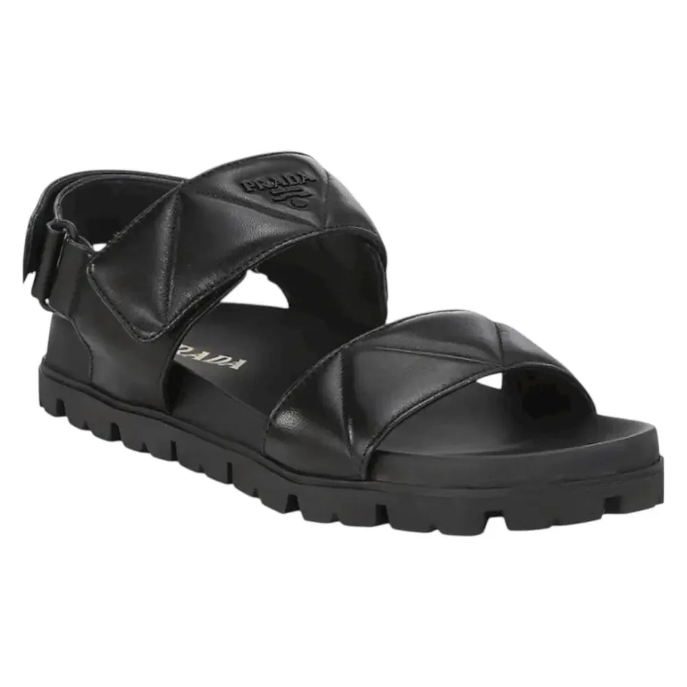 Prada Calzature Donna Logo 20mm Dad Sandal Black Nappa Leather Size 37